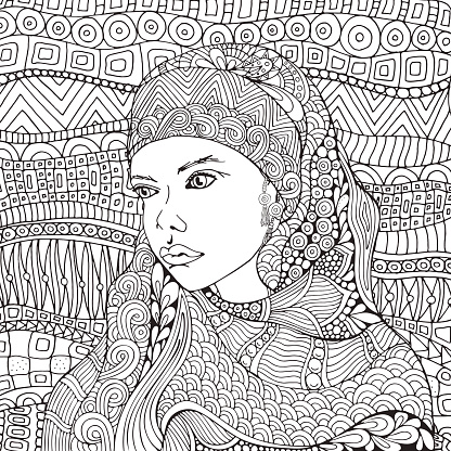 Download Femme Musulmane Arabe Hijab Page De Livre De Coloriage Pour Adulte Noir Et Blanc Style De Doodle ...