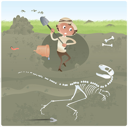 Archaeologist Digging For Dinosaur Bones Stock Illustration - Download Image Now - iStock