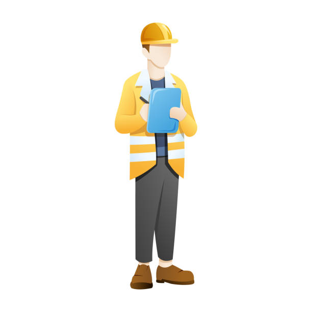 Architect or Engineer brought the checklist document Vector illustration Architect or Engineer brought the checklist document. Worker wear safety helmet with document. Vector illustration isolated background construction worker safety checklist stock illustrations