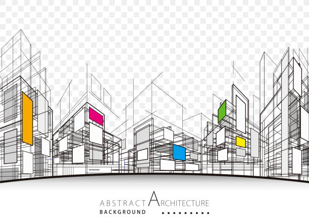 Architectural Abstract Background Architecture building perspective lines, modern urban architecture abstract background. architecture designs stock illustrations