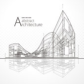 Architecture perspective abstract modern urban building drawing background.