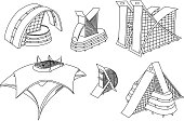 Architectural building doodles set. Vector illustration.