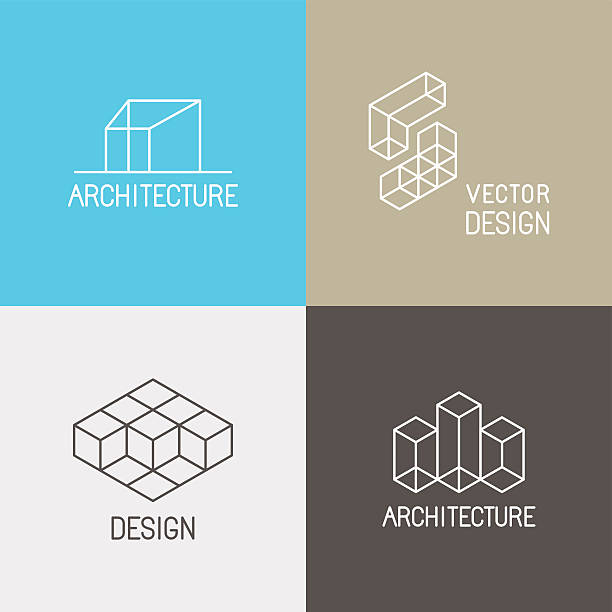 Architecture logos Vector set of logo design templates in simple trendy linear style for architecture studios, interior and environmental designers - mono line icons and signs lunar module stock illustrations