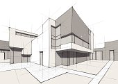 Vector illustration of the architectural design. In the style of drawing. (ai 10 eps with transparency effect)