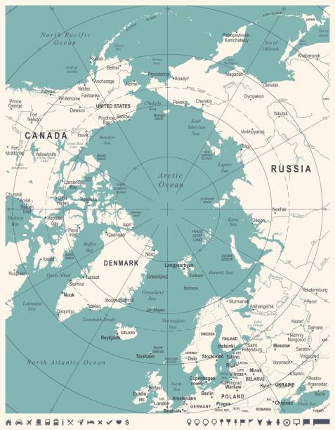 Arctic Region Map - Vintage Vector Illustration Arctic Region Map - Vintage Detailed Vector Illustration arctic stock illustrations