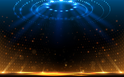 Arena blue and yellow lights background in vector