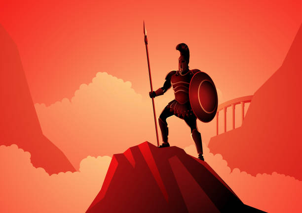 Ares the Greek god of war Greek god and goddess vector illustration series, Ares, is the Greek god of war. He is one of the Twelve Olympians, and the son of Zeus and Hera laconia greece stock illustrations