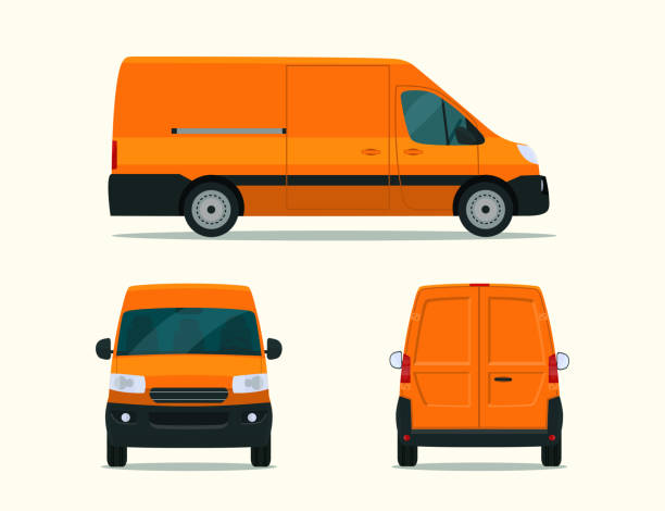 Ð¡argo van isolated. Ð¡argo van with side view, back view and front view. Vector flat style illustration. Ð¡argo van isolated. Ð¡argo van with side view, back view and front view. Vector flat style illustration. truck drawings stock illustrations