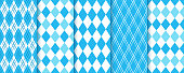 istock Argyle lozenge seamless patterns. Blue diamond backgrounds. Vector illustration. 1331535964