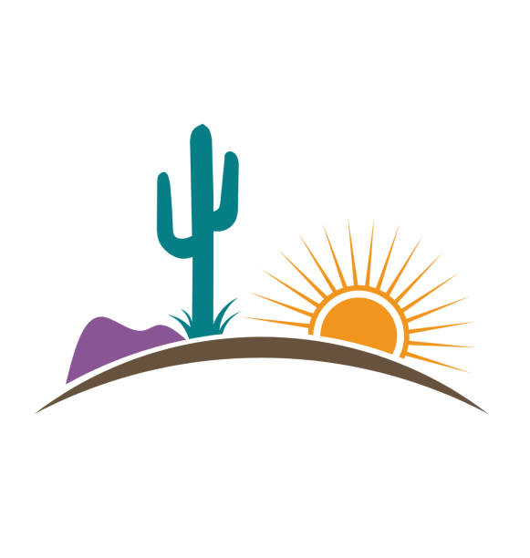 Arizona Desert Vector Illustration Arizona Desert with Sun Mountain and Cactus desert area icons stock illustrations