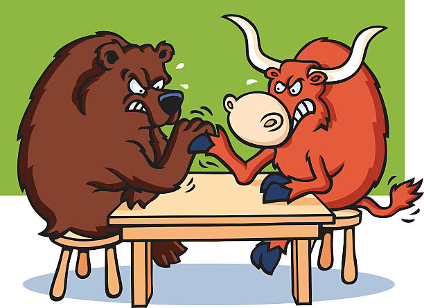 Arm Wrestle A bear and bull are having an arm wrestle. bear growling stock illustrations