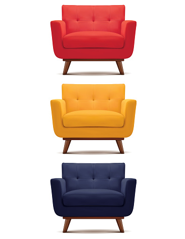 Armchair isolated on white. Set. Vector 3d illustration