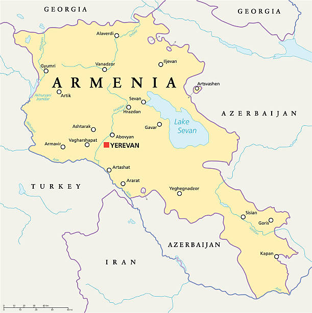 stockillustraties, clipart, cartoons en iconen met armenia political map - armenia