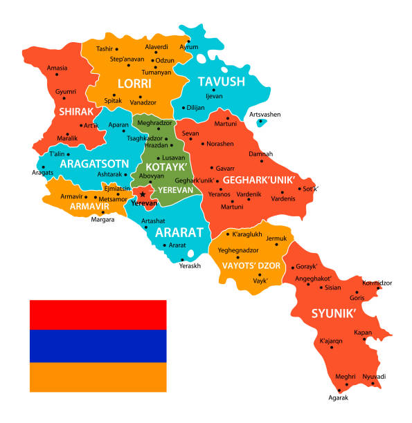 stockillustraties, clipart, cartoons en iconen met armenië vector kaart. vectorillustratie met nationale vlag - armenia
