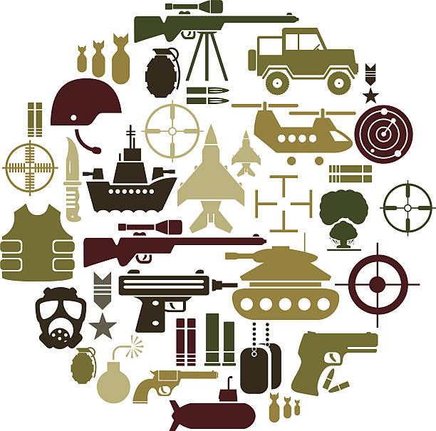 Army and Military Icon Set A set of military related icons torpedo weapon stock illustrations