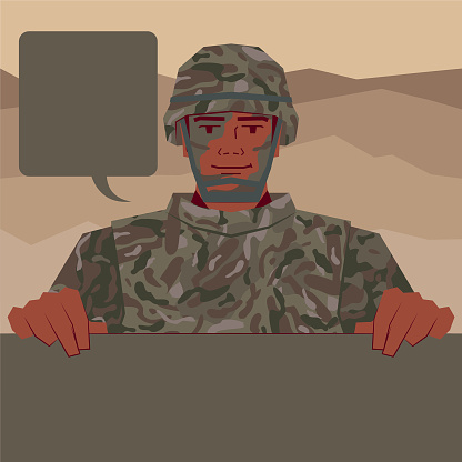 Army soldier with army helmet and bulletproof vest holding blank sign