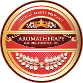 Aromatherapy manuka essential oil beauty product label.