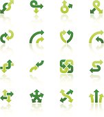 Set of 16 variable arrow signs, with reflections on individual layer. Large JPEG (3000x2656), layered AI EPS 8. Archive: screensize JPEG, large 300 dpi layered PSD, 2 large PNG for icons and reflections, AI 7. Only linear gradients.