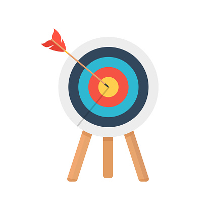 Business concept goal achievement, archery sport competition, precisely on target.Vector illustration.