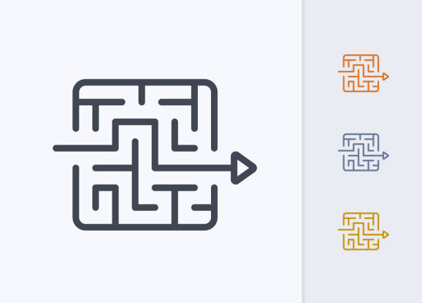 Arrow Through Maze - Pastel Stroke Icons A professional, pixel-aligned icon designed on a 32x32 pixel grid. maze icons stock illustrations