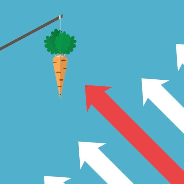 Arrows moving to carrot vector art illustration