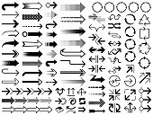 Set of vector arrows. Different shapes of arrows, design elements, icon set.