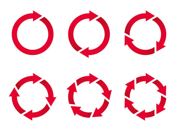 Arrows Set of red vector arrows, circular design elements traffic arrow sign stock illustrations