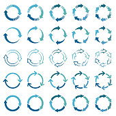 A set of rotating arrows. Circle infographic. Round design elements with 2, 3, 4, 5, 6 steps.