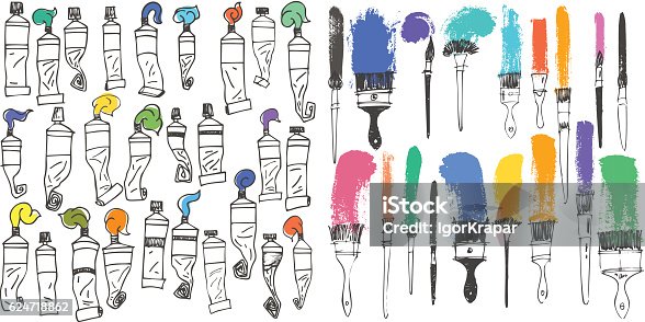 istock art brushes and oil colors tubes collection set artistic tools. 624718862