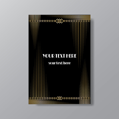 Art Deco ,Art novo style page template  luxury elegant lines texture geometric vintage Gatsby concept, golden black.