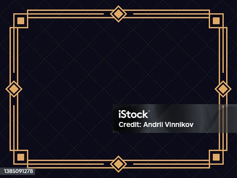 istock Art deco frame. Vintage linear border. Design a template for invitations, leaflets and greeting cards. Geometric golden frame. The style of the 1920s - 1930s. Vector illustration 1385091278