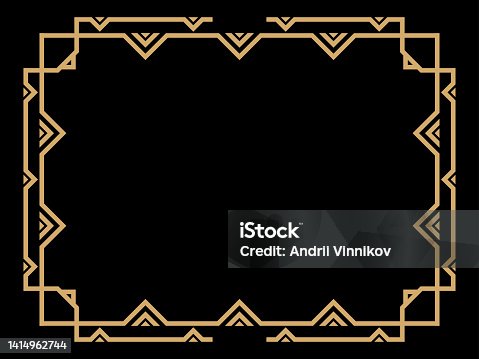 istock Art deco frame. Vintage linear border. Design a template for invitations, leaflets and greeting cards. Geometric golden frame. The style of the 1920s - 1930s. Vector illustration 1414962744