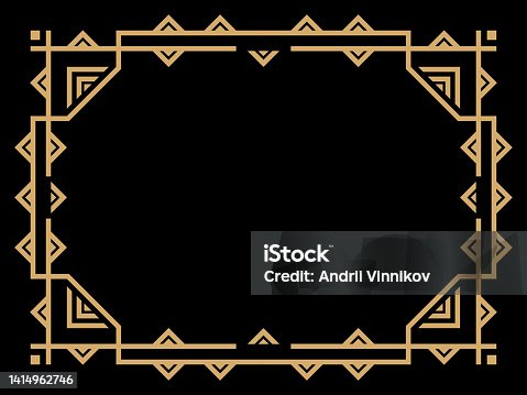 istock Art deco frame. Vintage linear border. Design a template for invitations, leaflets and greeting cards. Geometric golden frame. The style of the 1920s - 1930s. Vector illustration 1414962746
