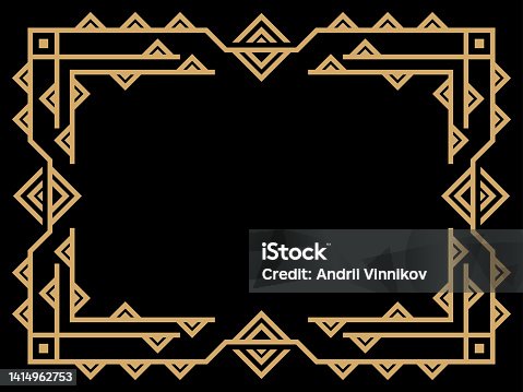 istock Art deco frame. Vintage linear border. Design a template for invitations, leaflets and greeting cards. Geometric golden frame. The style of the 1920s - 1930s. Vector illustration 1414962753
