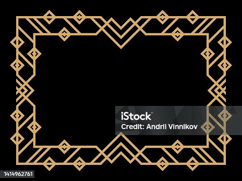 istock Art deco frame. Vintage linear border. Design a template for invitations, leaflets and greeting cards. Geometric golden frame. The style of the 1920s - 1930s. Vector illustration 1414962761