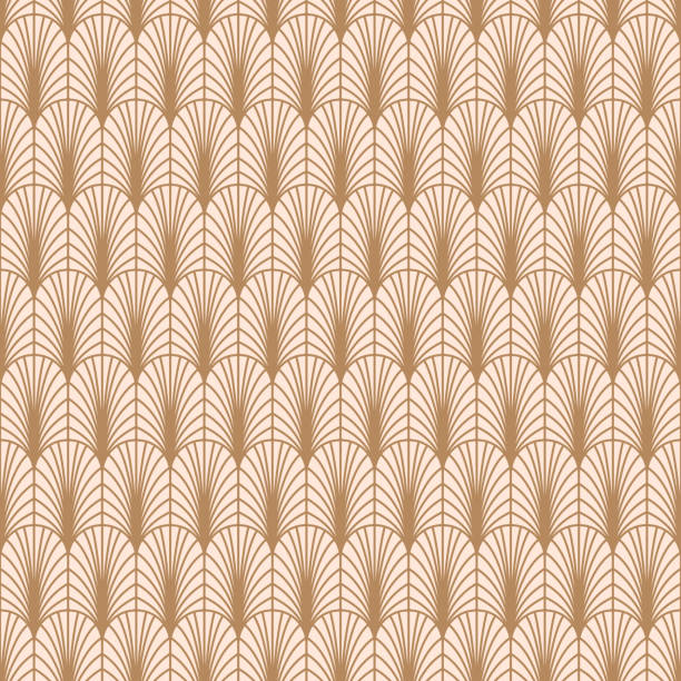 Art deco gold line geometric style pattern Art deco rose gold line geometric style seamless vector pattern. Abstract peacock feather elegant background. movie designs stock illustrations