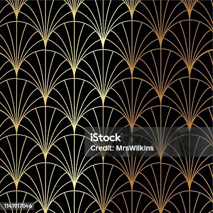 istock Art Deco Golden palmette vector pattern 1141917046