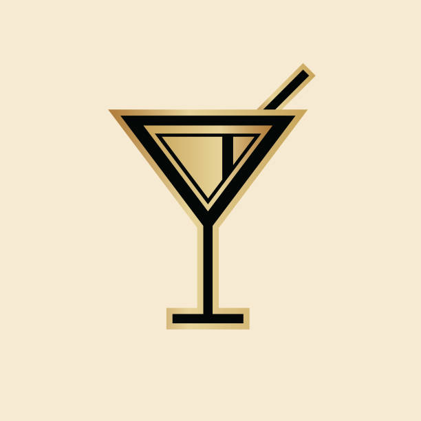 Art Deco Martini Icon Art deco style Martini icon. Black and gold design. cocktail borders stock illustrations