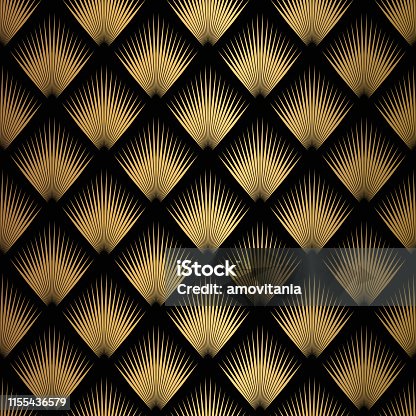 istock Art Deco Pattern. Seamless black and gold background 1155436579