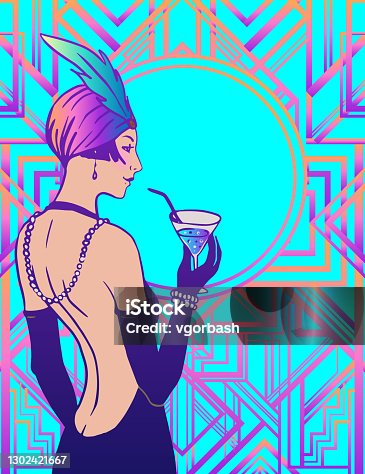 istock Art deco style pretty lady. Vector illustration in 1920's style. 1302421667