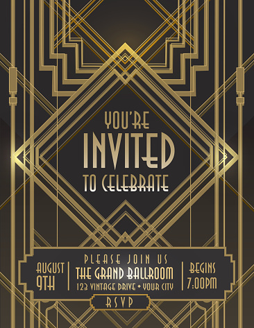 Art Deco style vintage invitation design template