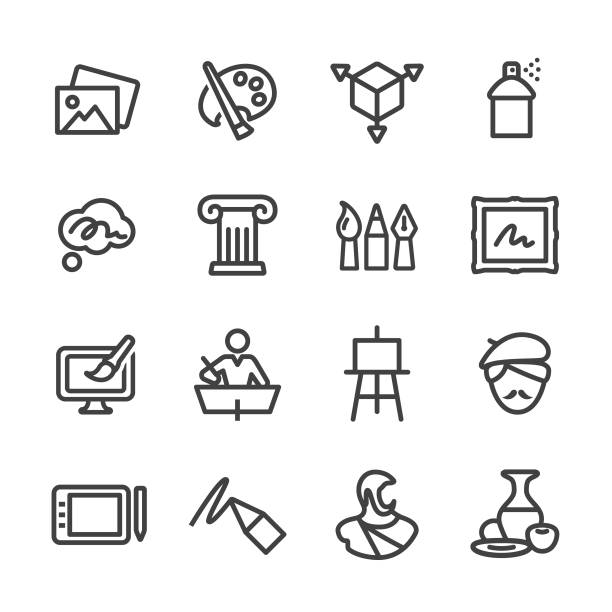 kunst bildung icons - line serie - antiquität stock-grafiken, -clipart, -cartoons und -symbole