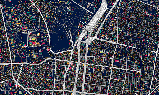 art illustration map,Tokyo city structure,near ueno park,Japan