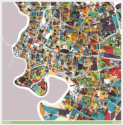 art illustration style map,Bangkok city,Thailand