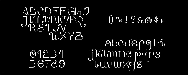 Art Nouveau inspired typeface with uppercase, lowercase, numeral and symbol