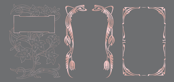 Art nouveau labels and frames with pink texture