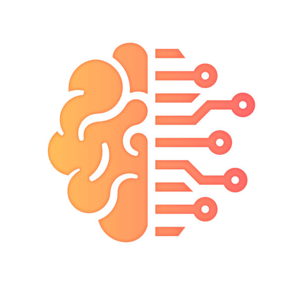 ilustraciones, imágenes clip art, dibujos animados e iconos de stock de inteligencia artificial & relleno de degradado de negocio color & diseño de icono de estilo de corte de papel - brain icon
