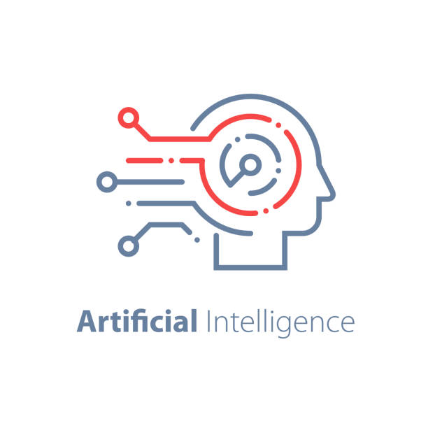 인공 지능 개념, 기계 학습, 로봇 기술 및 혁신, 기술 향상 워크샵 - 인공지능 stock illustrations