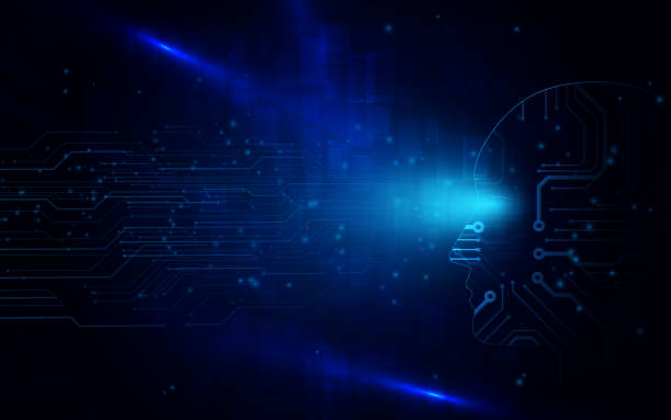 Artificial intelligence. Human head outline. Futuristic technology and engineering concept. virtual space technology Artificial intelligence. Human head outline. Futuristic technology and engineering concept. virtual space technology brain backgrounds stock illustrations