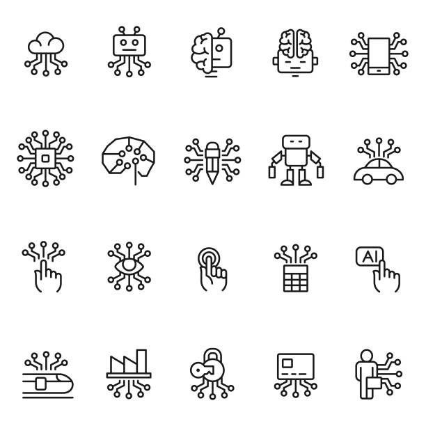 Artificial intelligence icon set Artificial intelligence icon set robot symbols stock illustrations